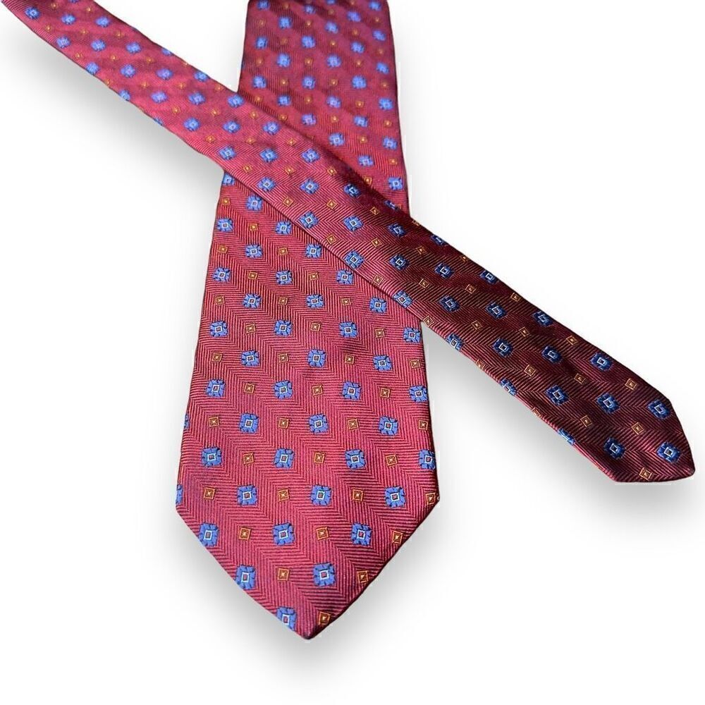 Brooks Brothers Crimson Red Flower Print Handmade Silk Tie